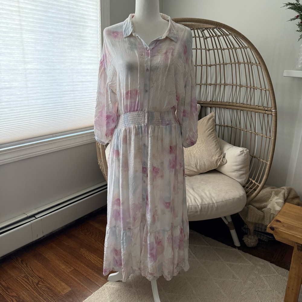 Z Supply‎ Pastel Watercolor Midi Dress Romantic Spring Rayon L